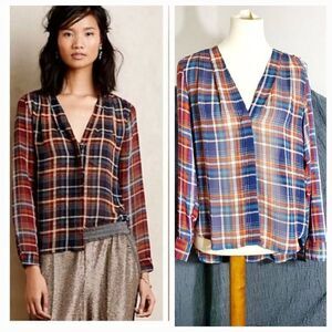 Maeve Anthropologie Plaid Sheer Top Size Medium